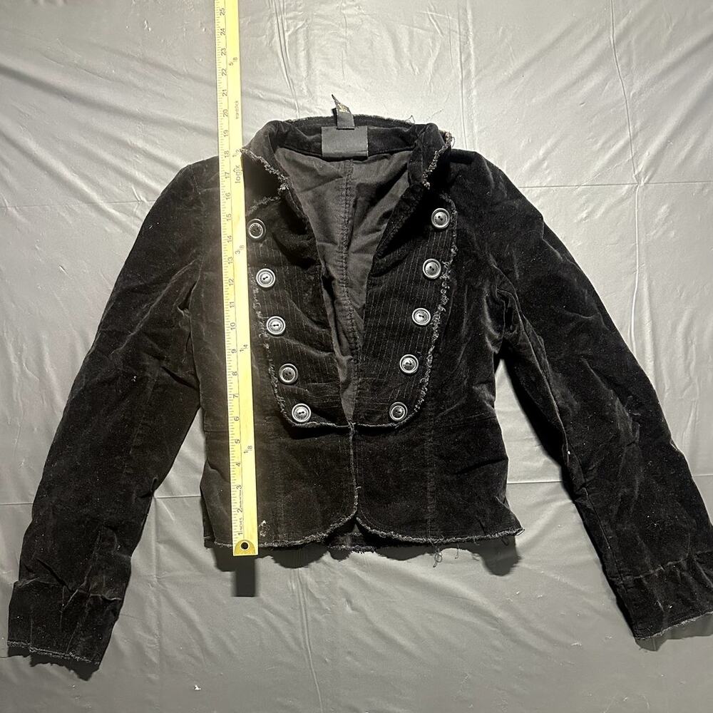 Fabulous Vintage Black Velvet Military Blazer Jacket Womens S Button Gothic